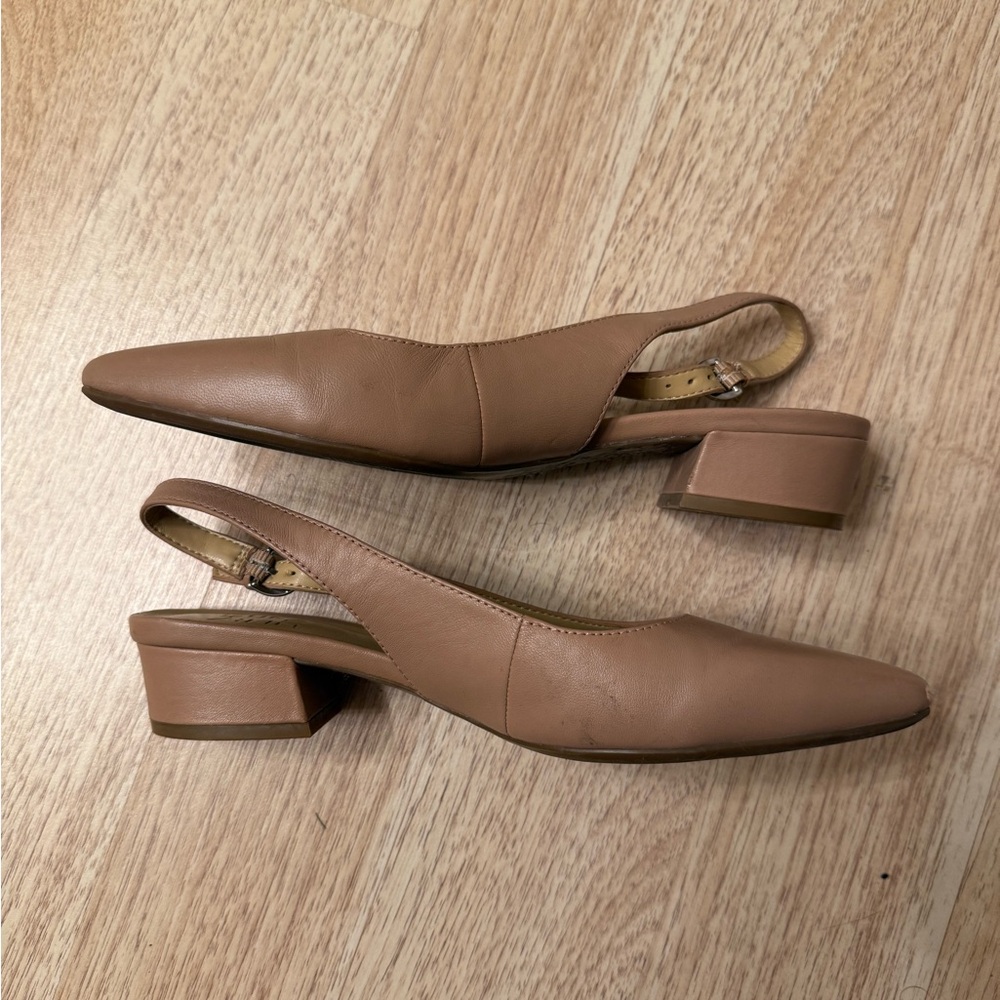 Tan nude leather sling back ballet flats